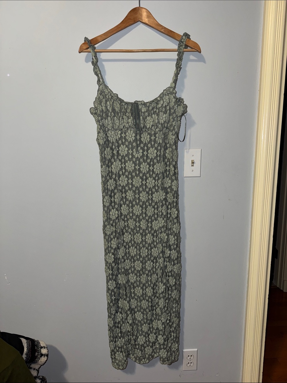 Free People Sage Green Floral Smocked Maxi Dress